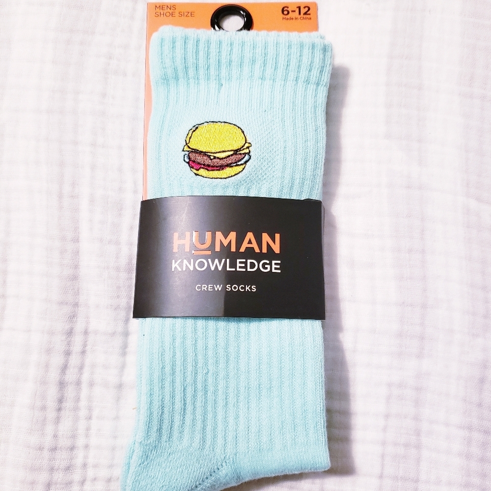 Men's "Human Knowledge" Hamburger Crew Socks. NWT.